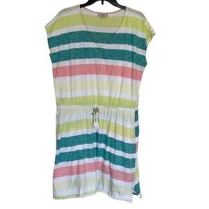 Loft Outlet coastal pastel stripe shift fringe hem dress size XL